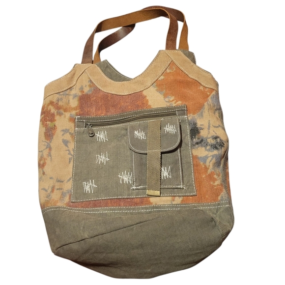 Handbags - Jute/Cotton Slouchy Tote Bag With Suede Handles Made In India